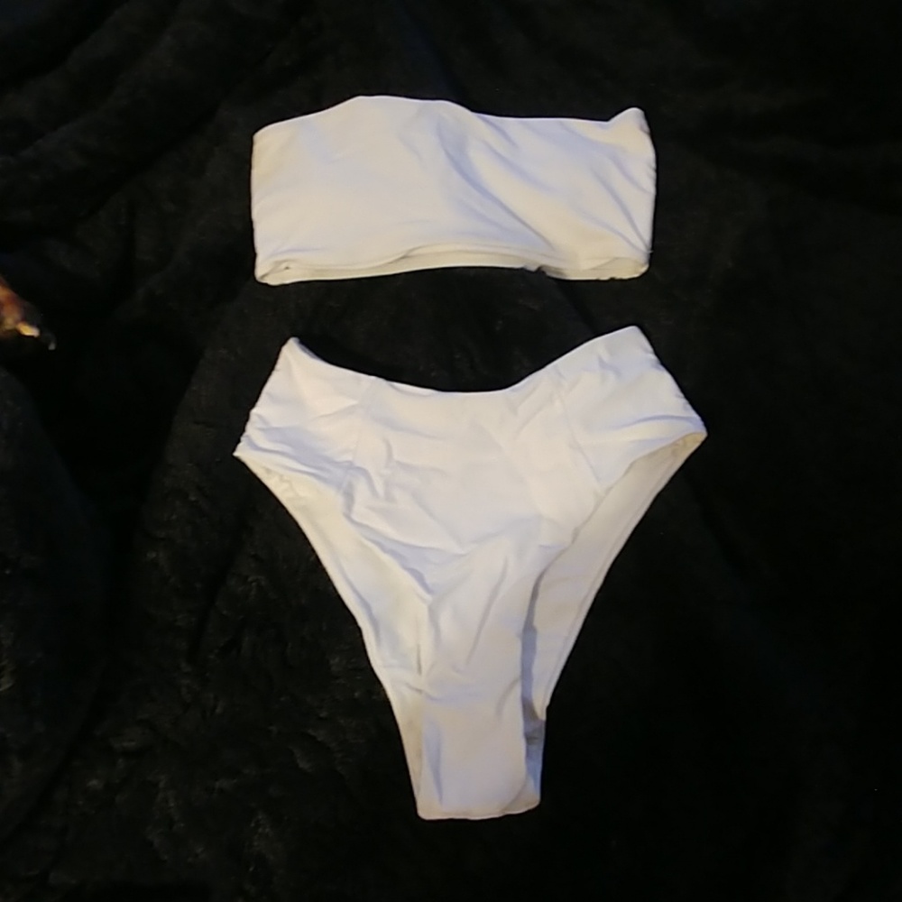 Zaful high waisted white swim suit